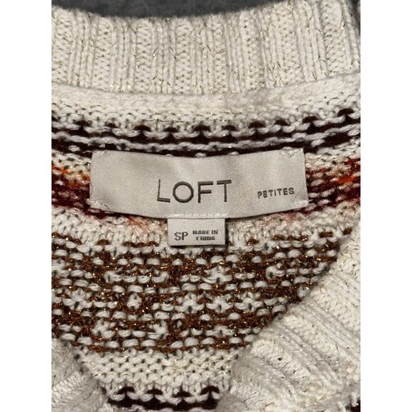 Loft Sweater Women Small Petites Shimmer Fair Isle Long Sleeve Holiday - Picture 5 of 6